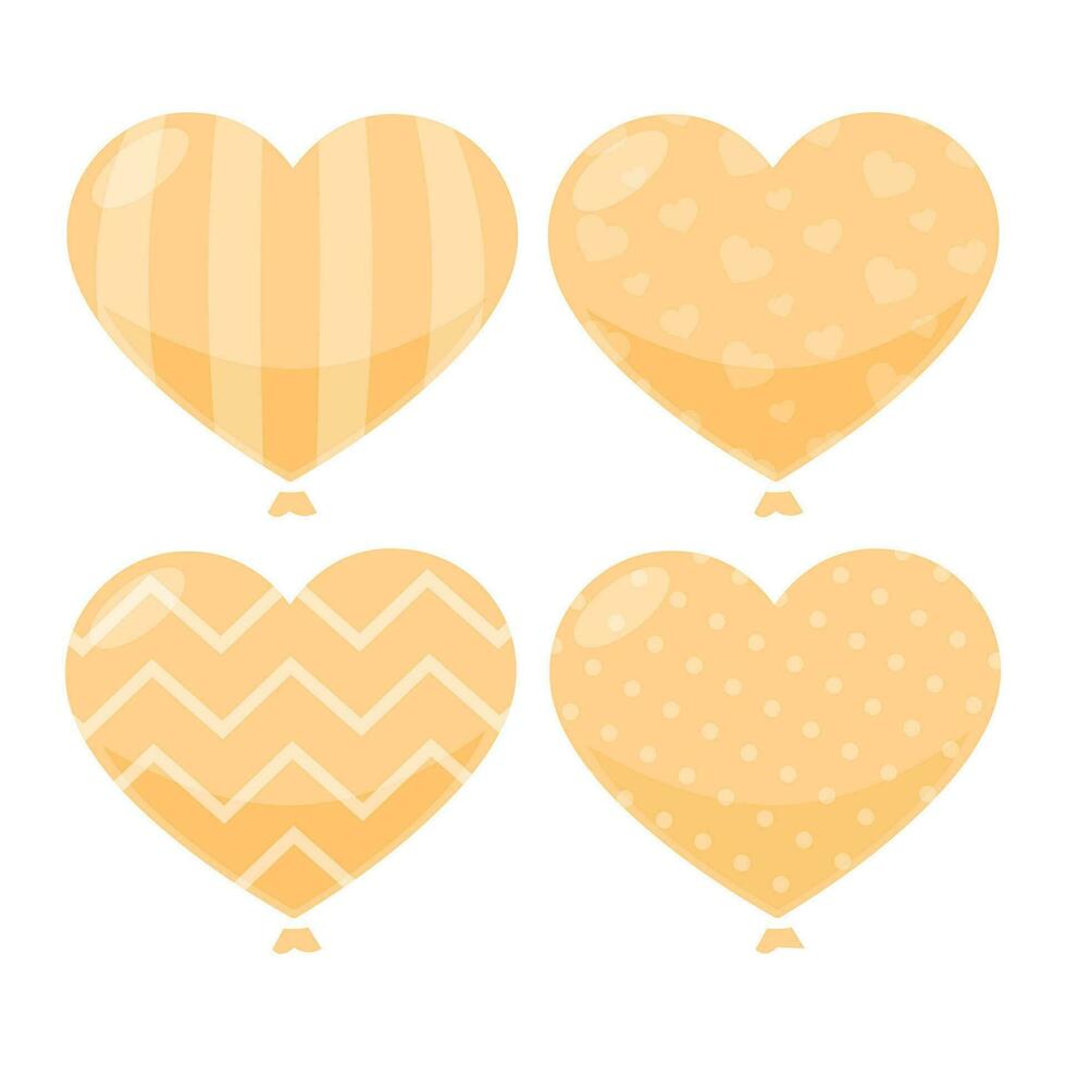 Vector hand drawn yellow heart balloon collection on white background