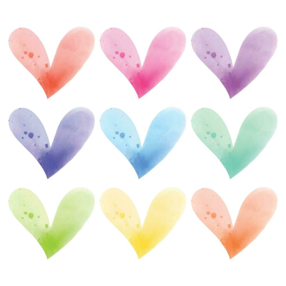 Vector hand drawn watercolor hearts set