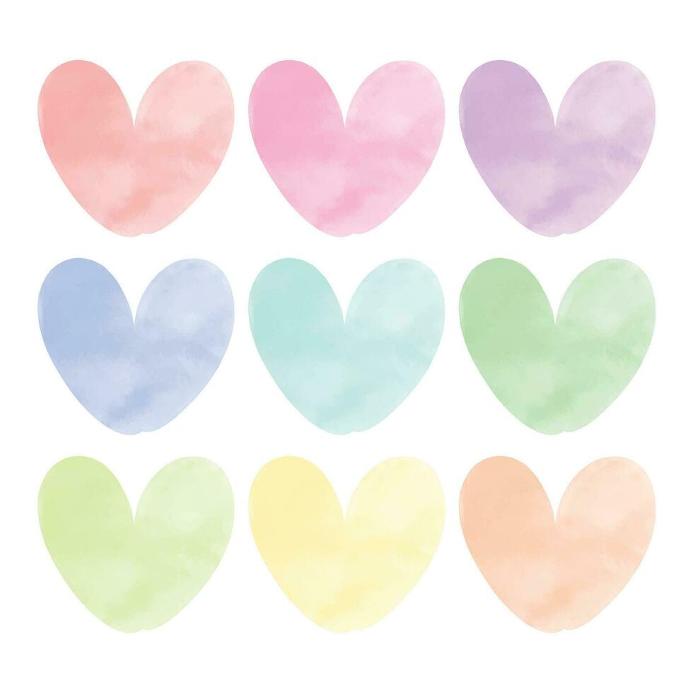 Vector colorful heart watercolor illustration on white