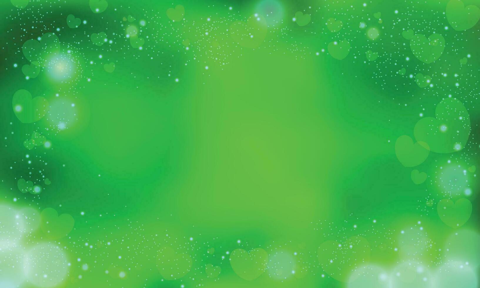 Vector green blur hearts on a glowing background