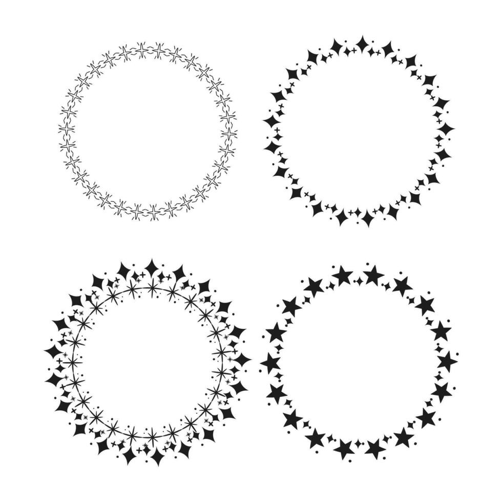 Vector stars frame. circle shapes with stardust round stars set