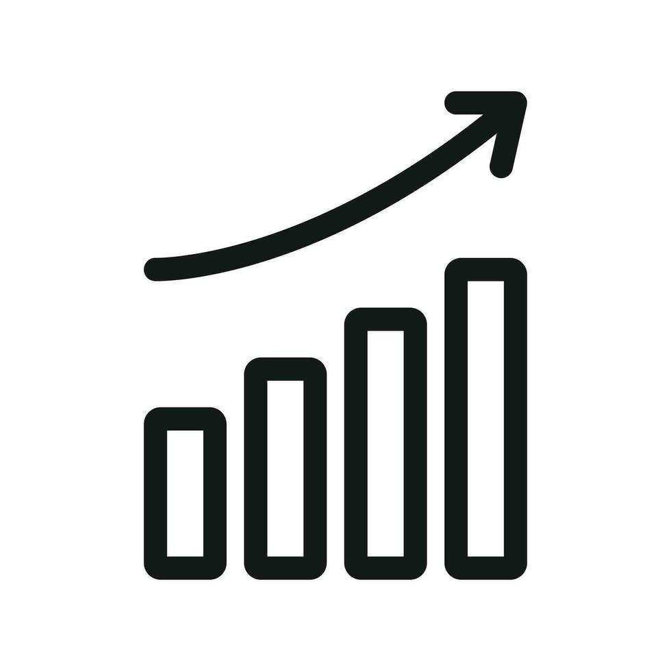 Vector bar chart with uptrend arrow isolated on white background