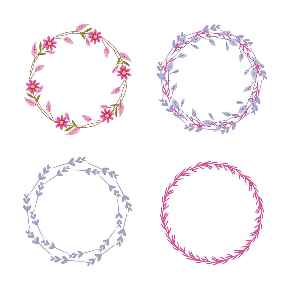 Vector hand drawn floral wreath collection on white background