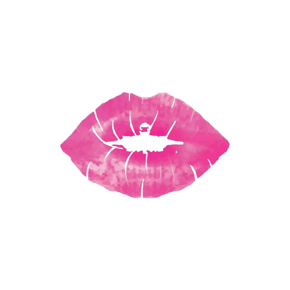 Vector lipstick kiss print pink on white background