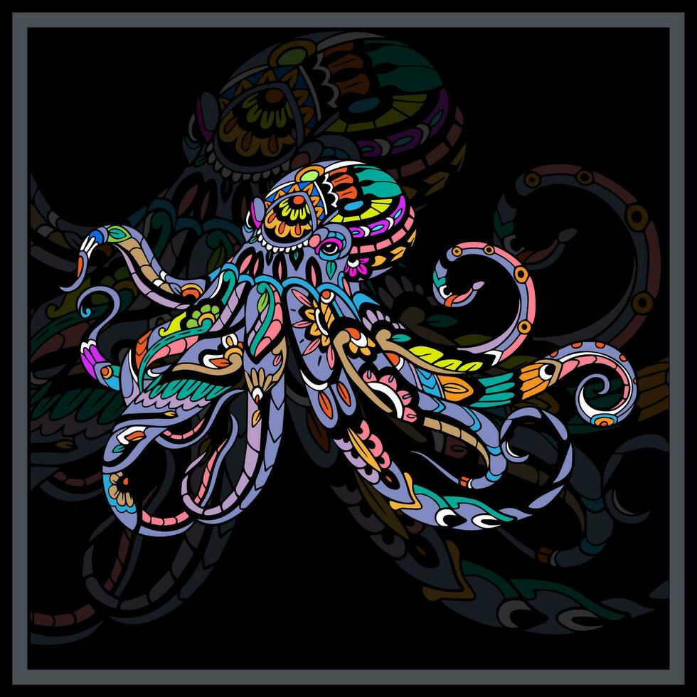 vistoso pulpo kraken mandala letras. vector