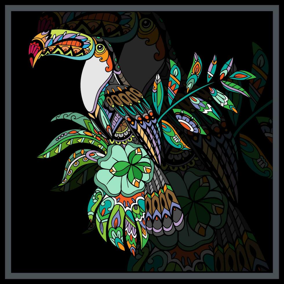 Colorful Toucan bird mandala arts. vector