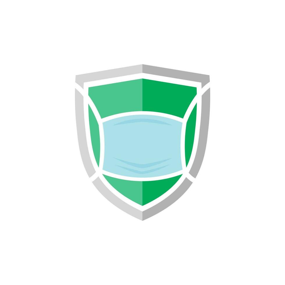 Shield with mask vector logo. Logo suitable for preventive from virus. covid-19, bacteria, dust, mucus and saliva.