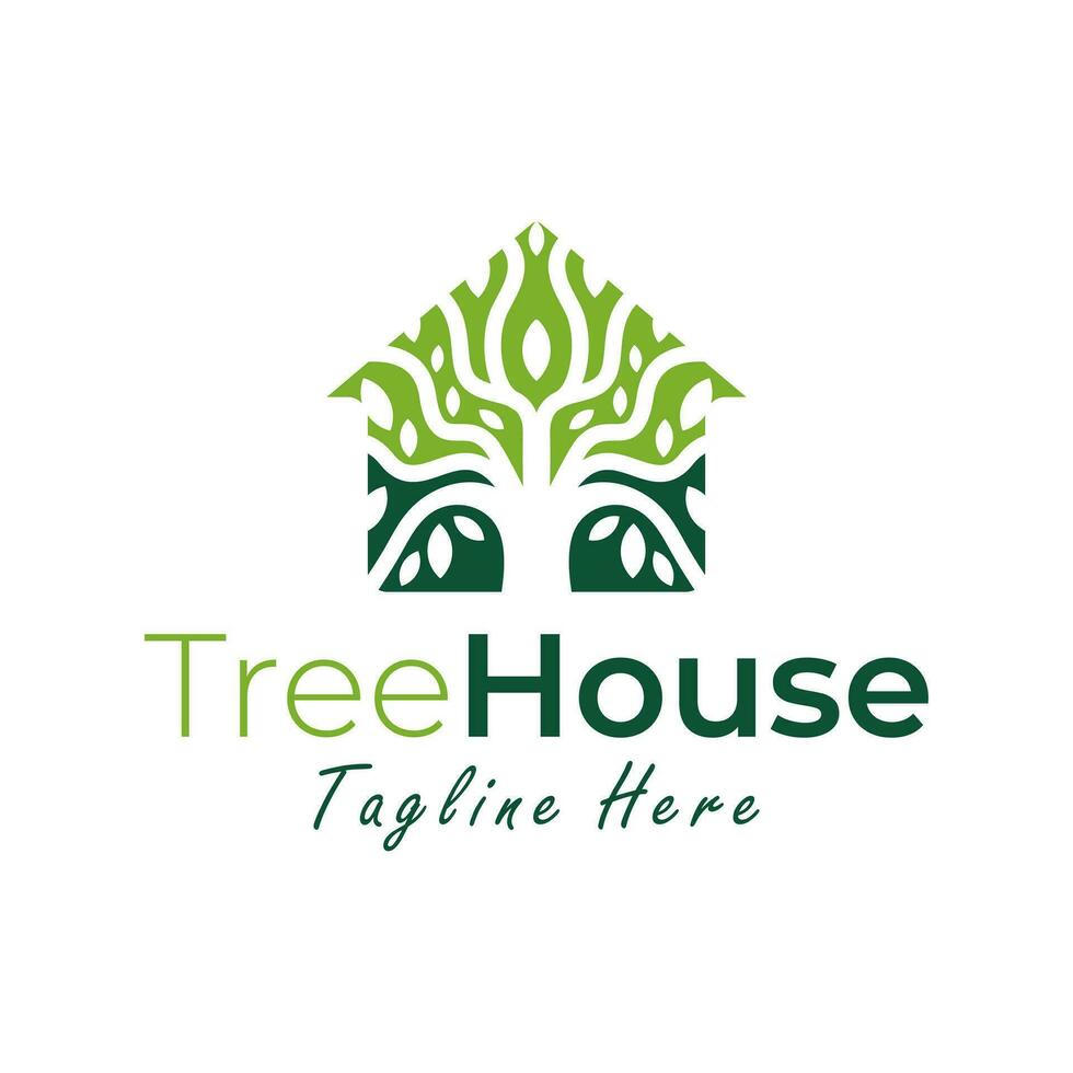 logotipo de vector de casa de árbol