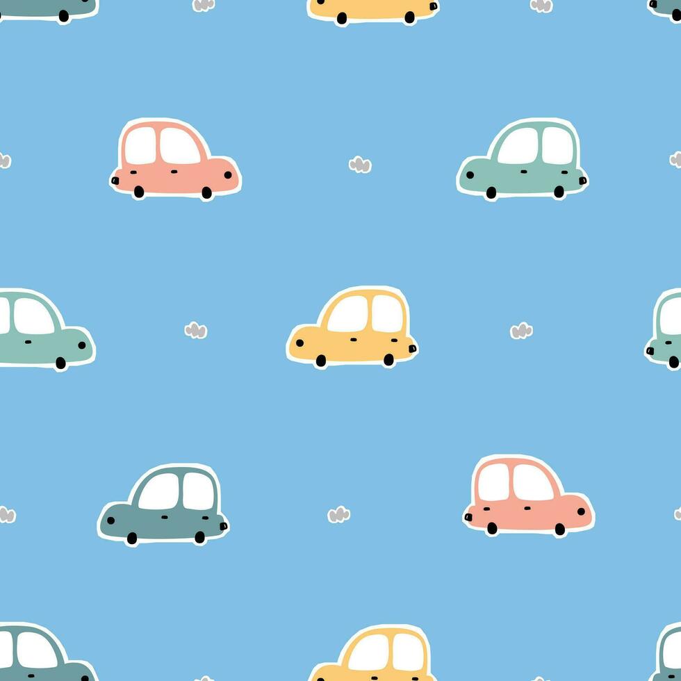 Baby seamless pattern vehicle cartoon background with cars Used for print, decoration, fabrics, textiles vector