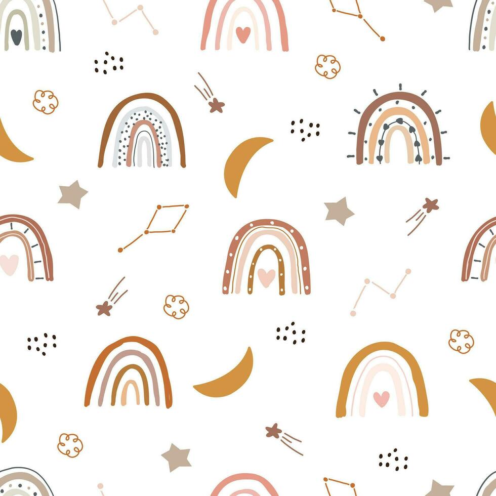 Seamless vector pattern with rainbows and moon baby texture for fabric textile wallpaper apparel wrapping