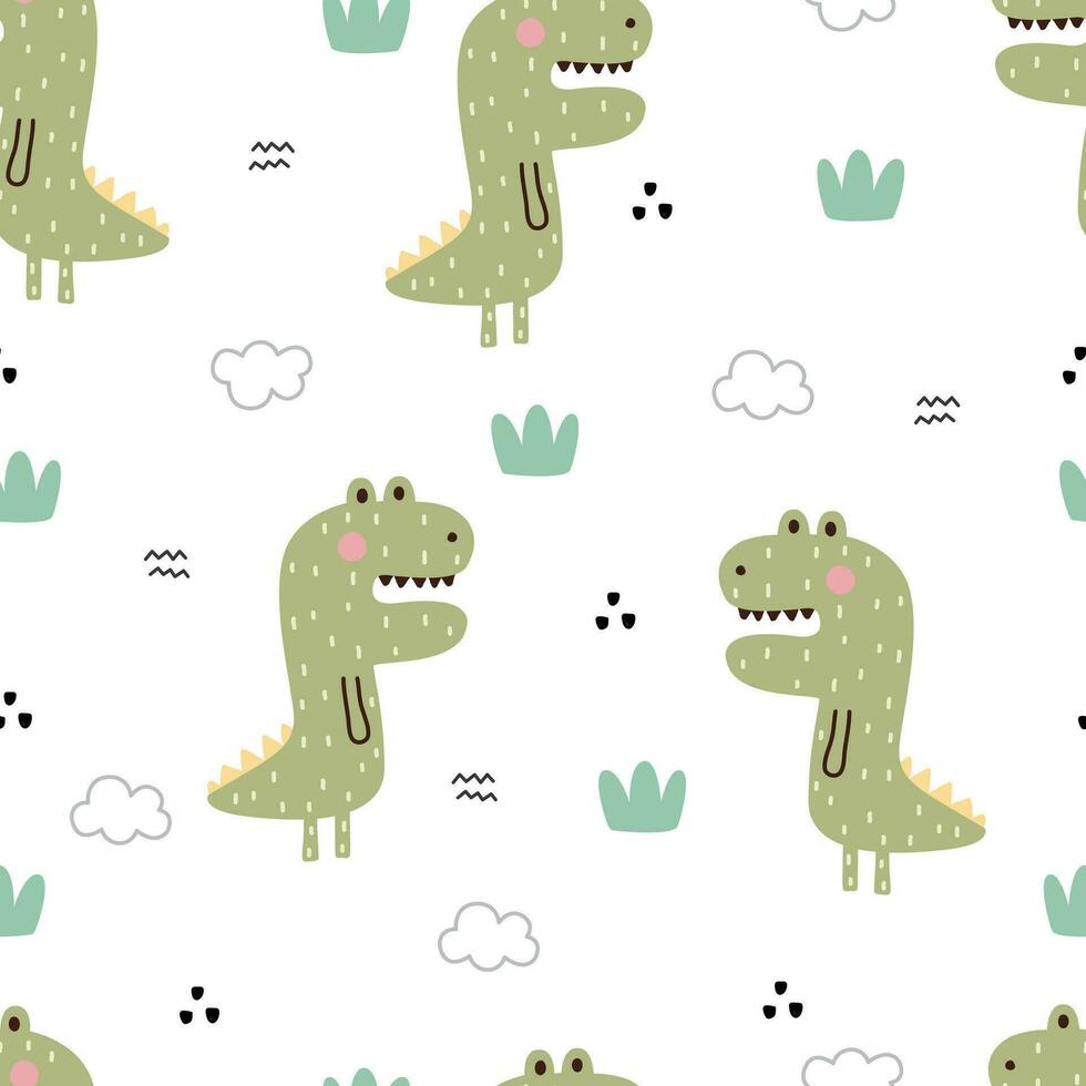 Cute crocodile seamless pattern Hand drawn cartoon animal background in childrens style Vector design used for fabric, textile, fashion, publication