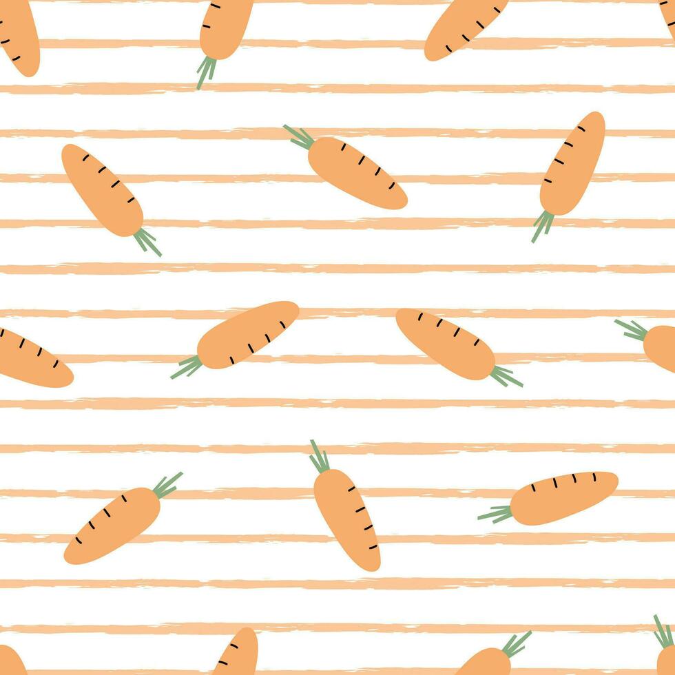 Nursery seamless pattern carrots on a stripes background Use for prints, wallpapers, textiles Vector Illustration