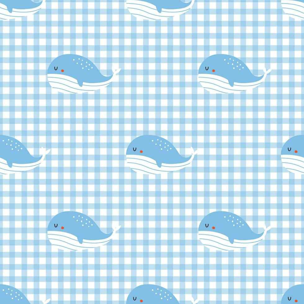 Nursery seamless pattern whale on a checkered background vector