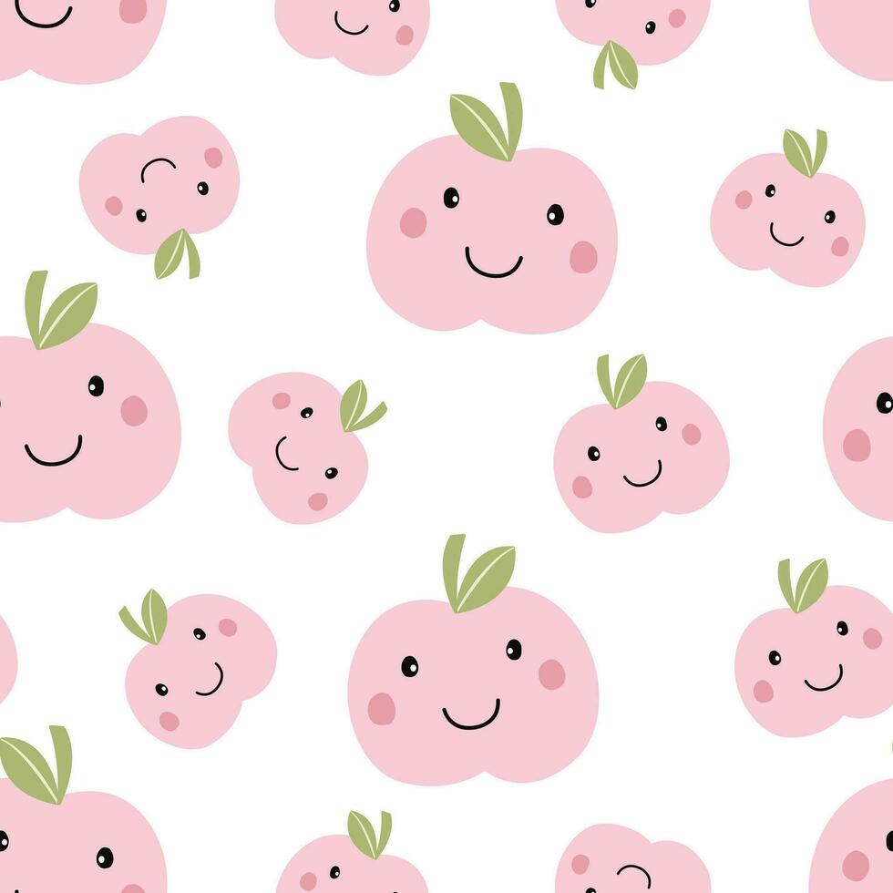 Kids seamless pattern apple fruit background hand drawn design in cartoon style Used for print, wallpaper decoration vector