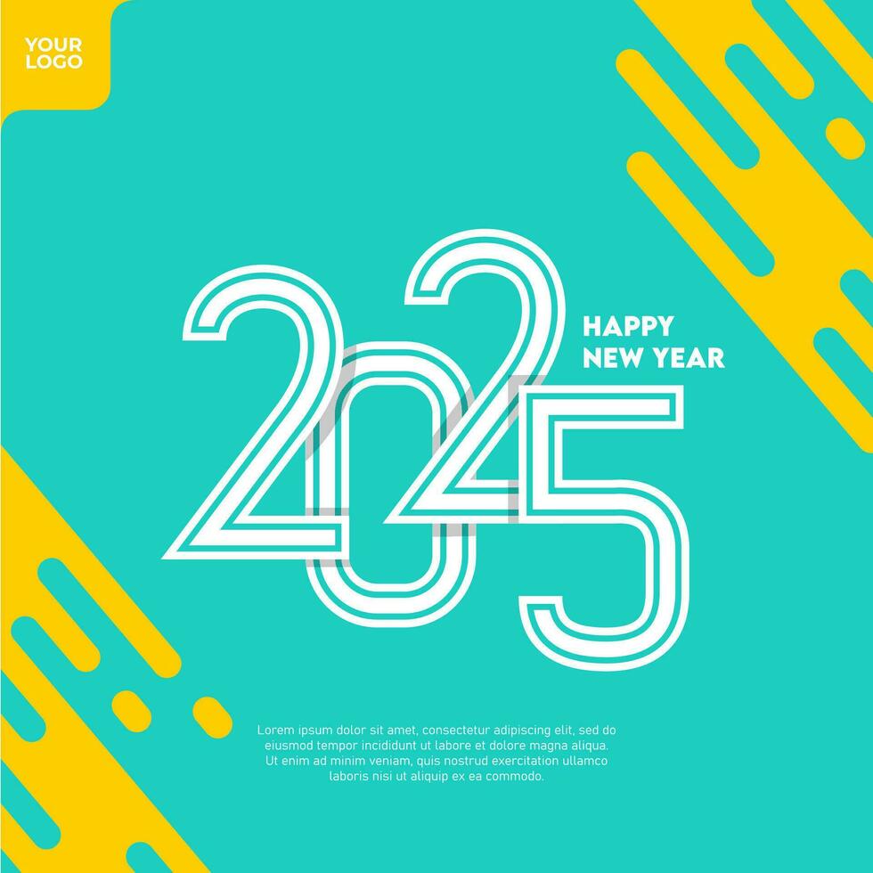 Happy new year 2025 square template with colorful number style on green background. vector