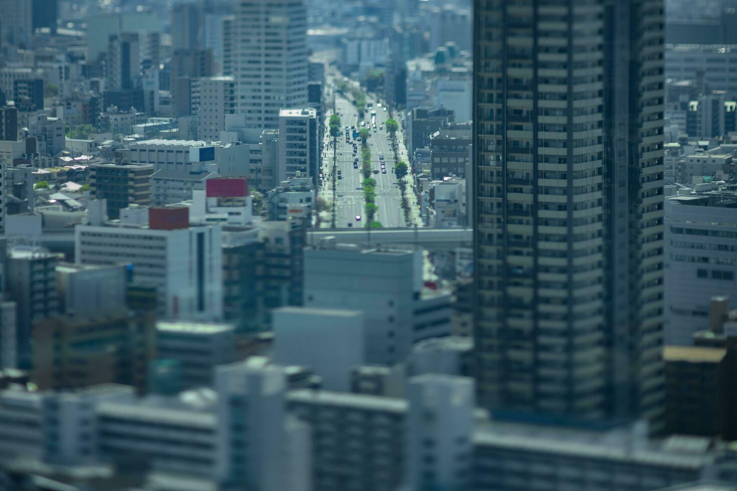 A miniature cityscape near the highway in Osaka high angle view photo