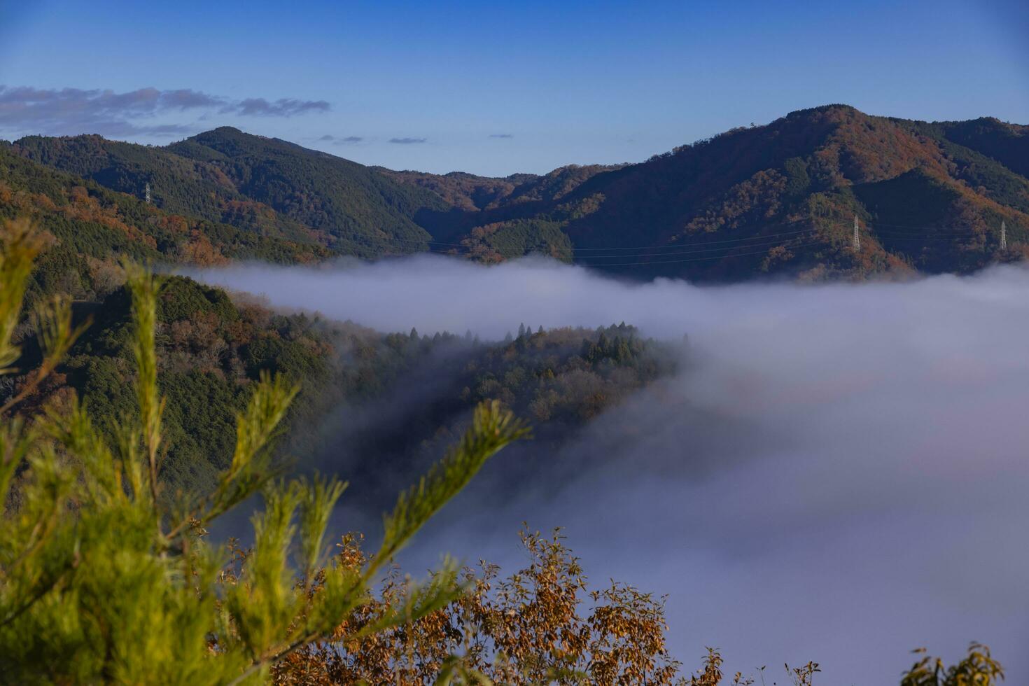 A sea of clouds at the top of the mountain in Kyoto telephoto shot photo