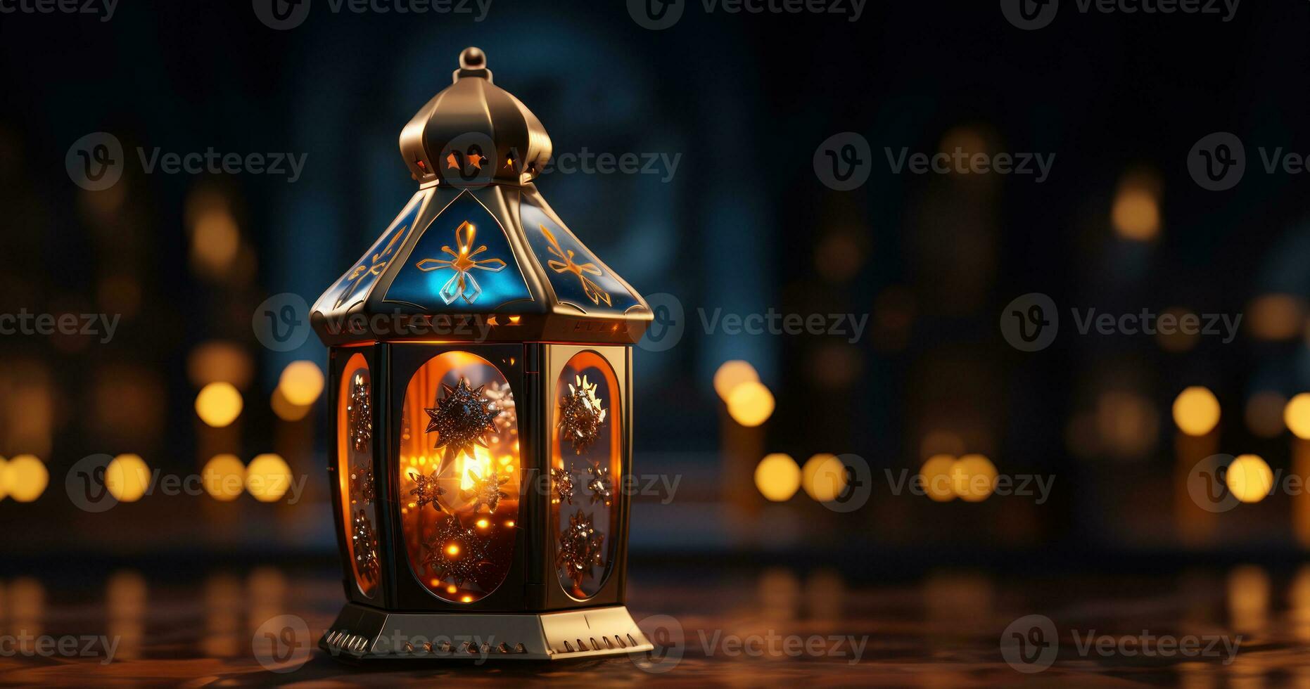 AI generated Traditional muslim lantern isolated on a brown grey background, islamic images photo