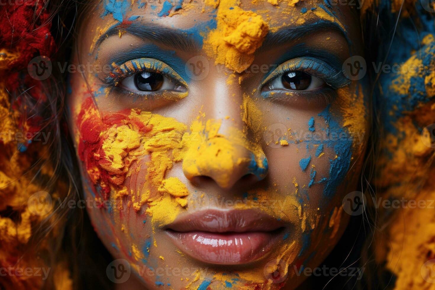 AI generated Close up of holi adorned face in vivid detail, holi festival images hd photo