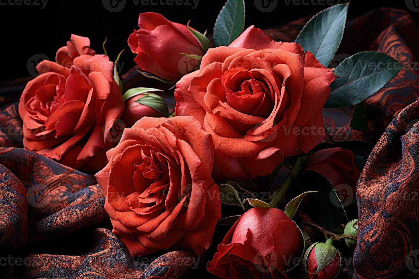 AI generated A timeless portrayal of love with red roses in a renaissance inspired setting, engagement, wedding and anniversary image photo