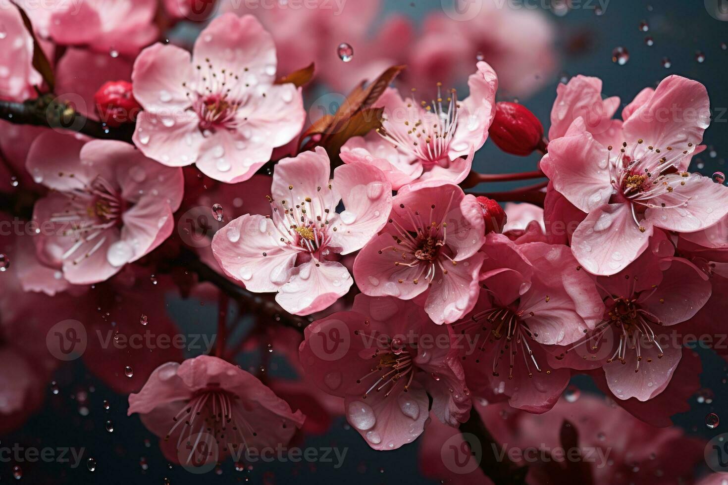 AI generated Cherry blossoms falling as nature rain, spring photography photo