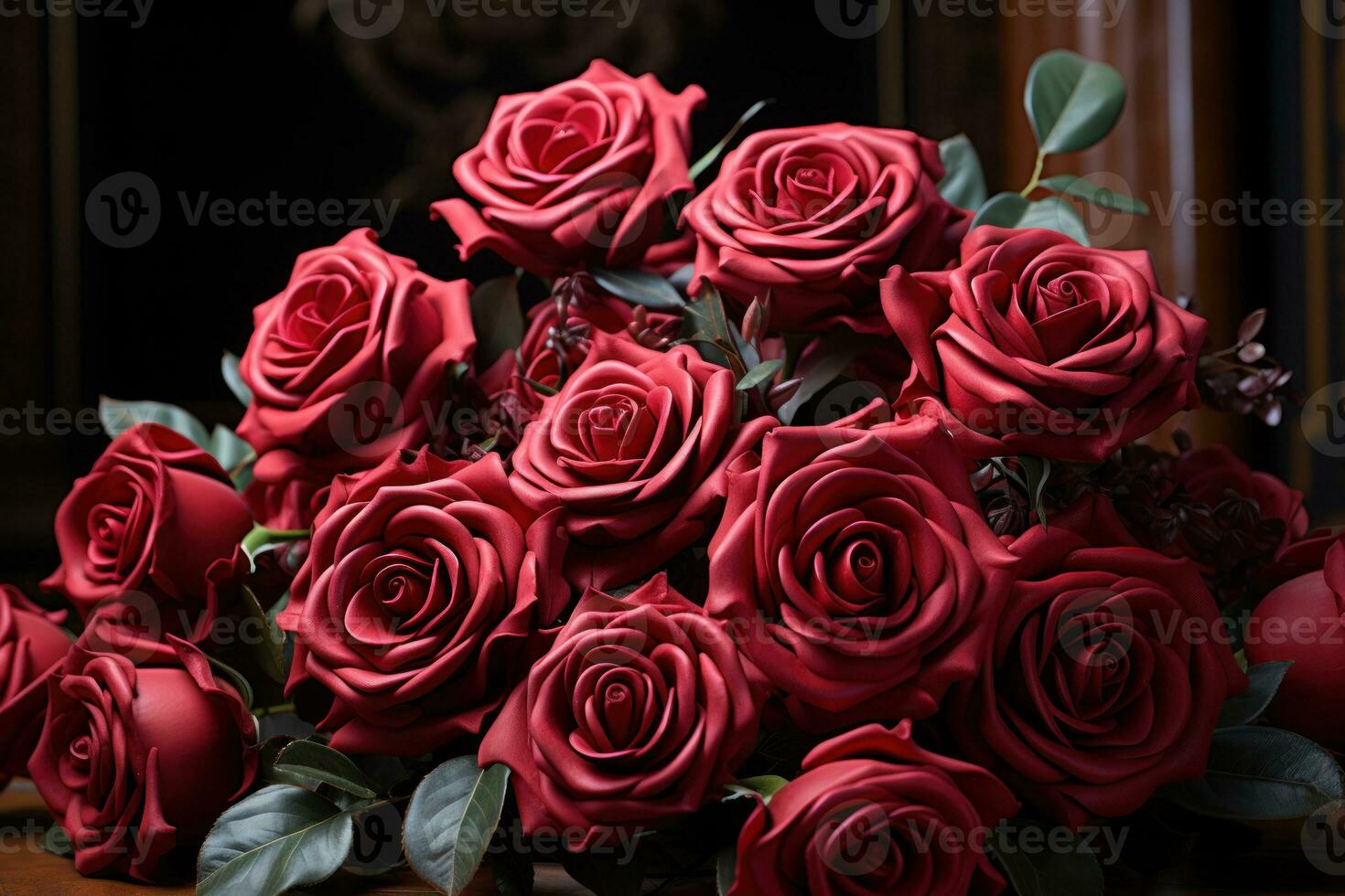 ai generado elegante rojo rosas en un real monitor simbolizando eterno amar, compromiso, Boda y aniversario imagen foto