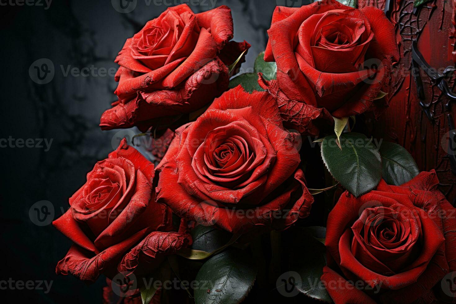AI generated Red roses with pulsating veins of vitality, engagement, wedding and anniversary image photo