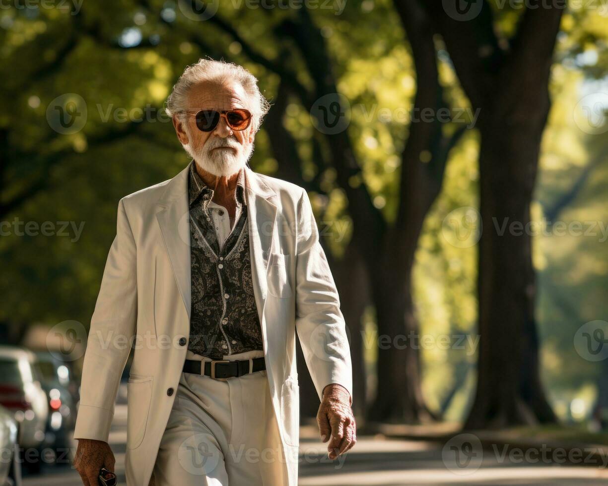 AI generated Old man walk in the park, images of senior citizens photo