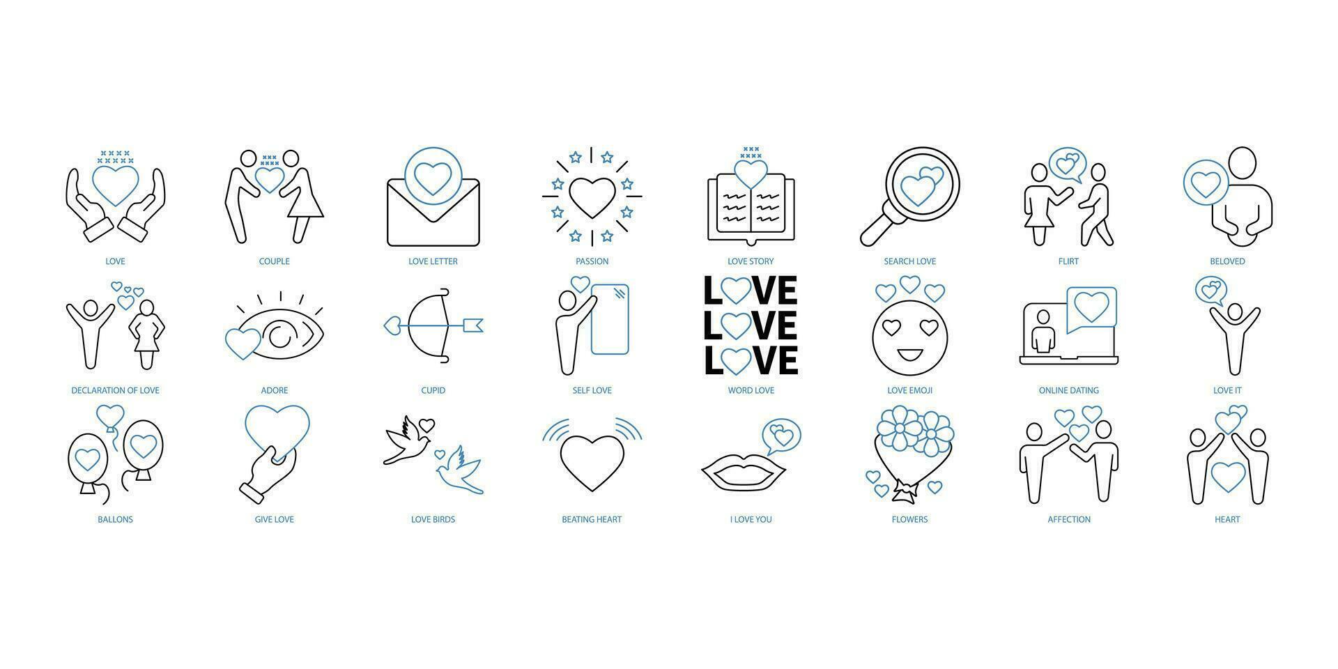 love icons set. Set of editable stroke icons.Vector set of love vector