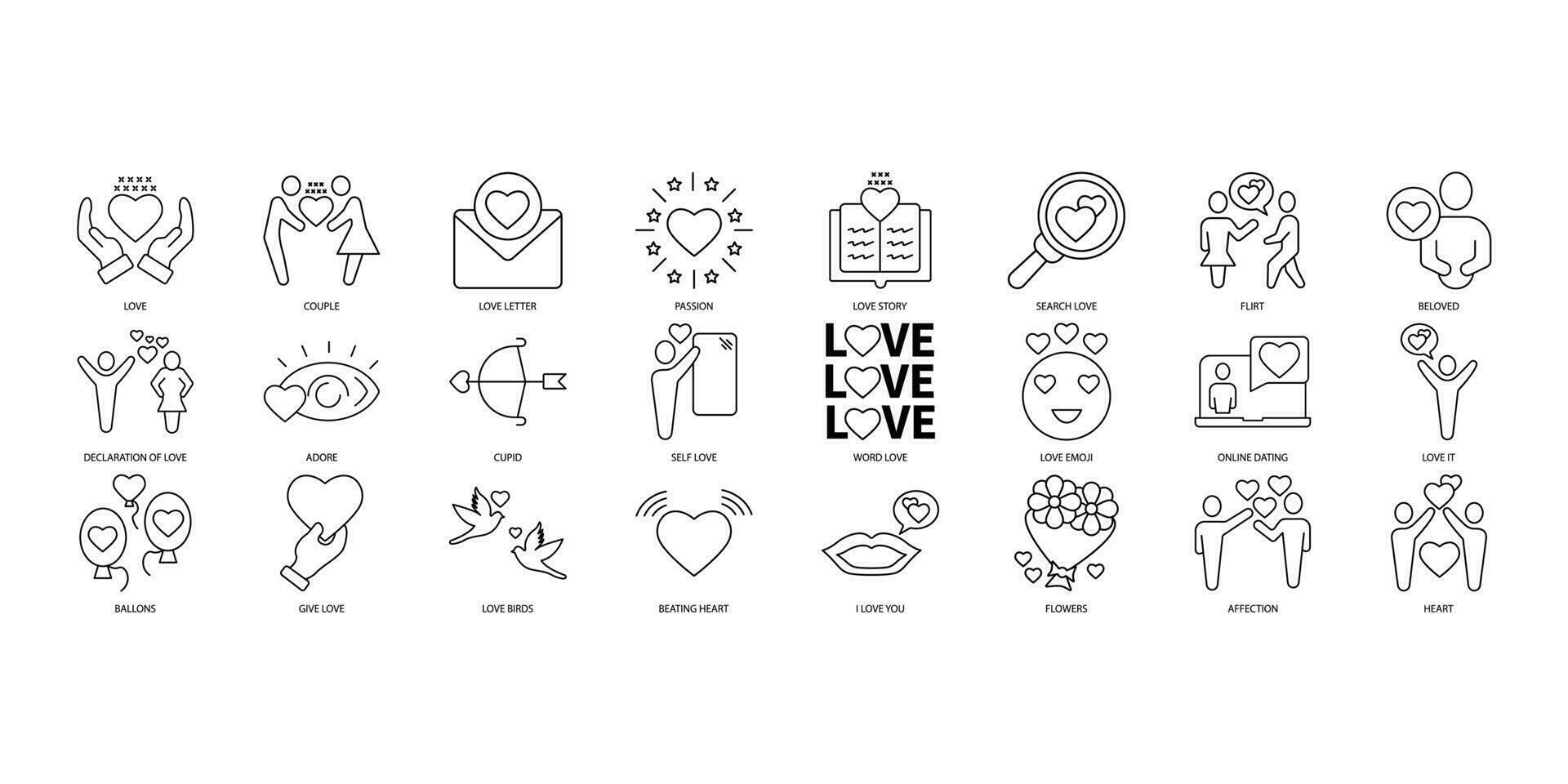 love icons set. Set of editable stroke icons.Vector set of love vector