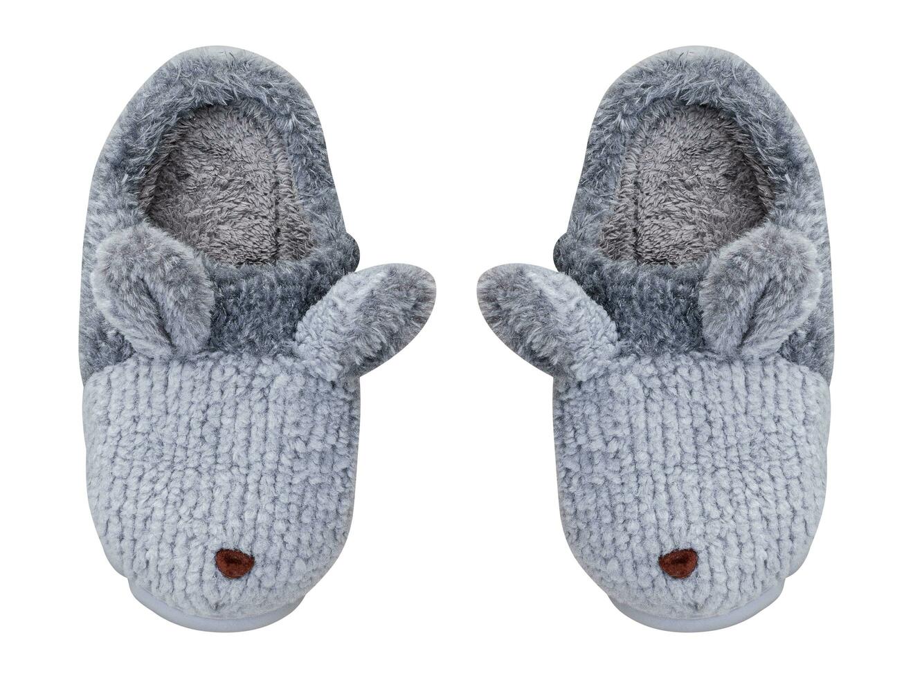 Rabbit gray slippers isolated on white background with clipping path photo