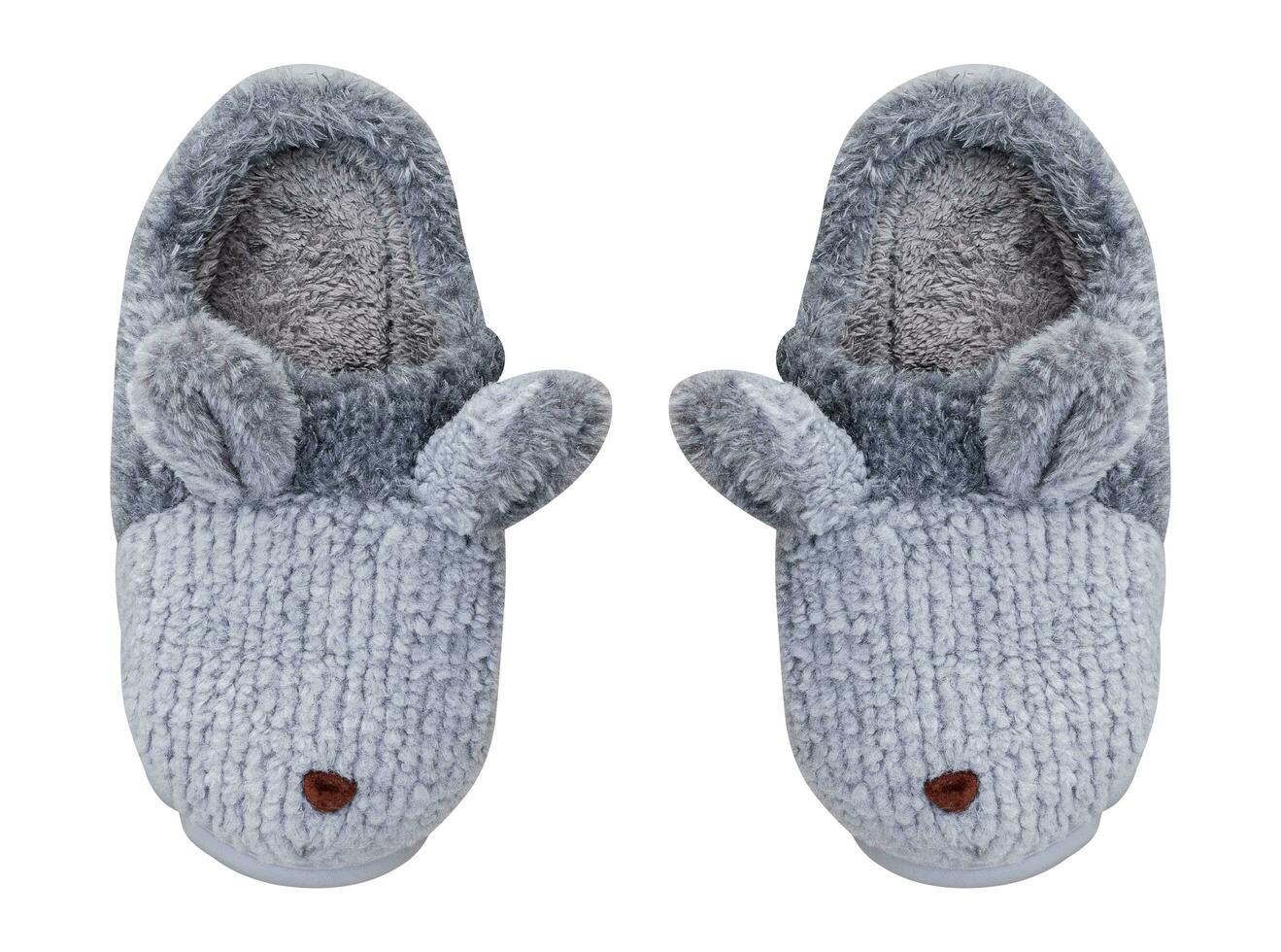 Rabbit gray slippers isolated on white background with clipping path photo