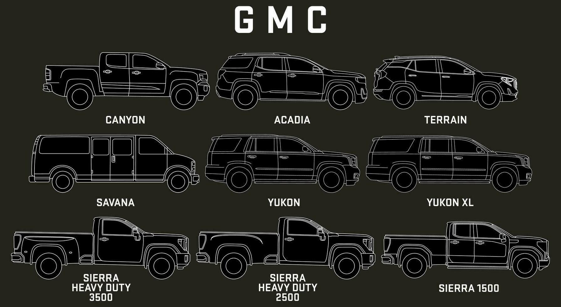 GMC Car Blueprint front view collection vector