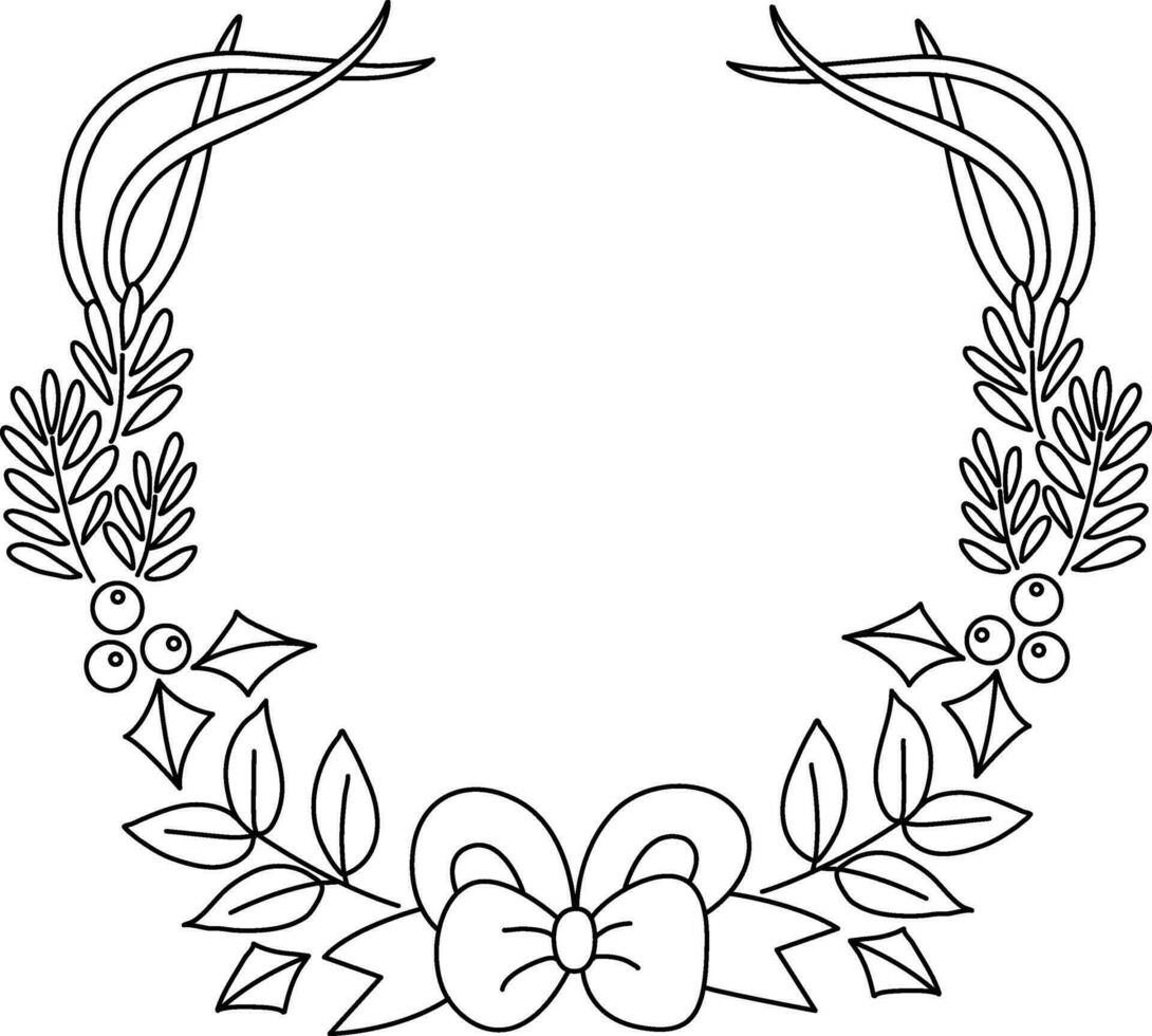 Doodle boho flower wreath a boho style floral wreath that is hand drawn with simple, elegant lines. beautiful elements like tinsel, garland, and circular flower arrangements. vector