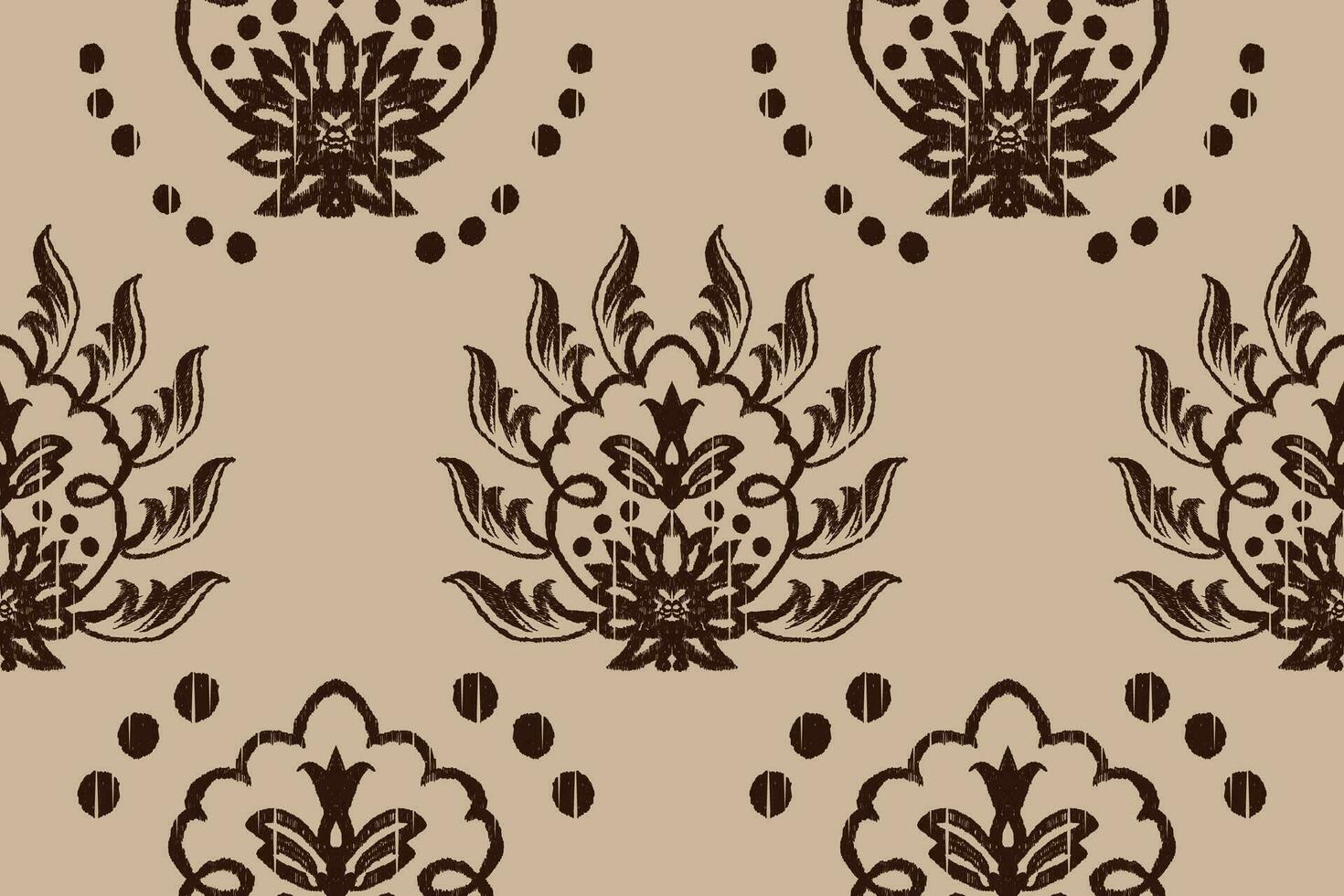 Ikat floral paisley embroidery on tan beige background.Ikat ethnic oriental pattern traditional.Aztec style abstract vector illustration.design for texture,fabric,clothing,wrapping,decoration,Scarf.