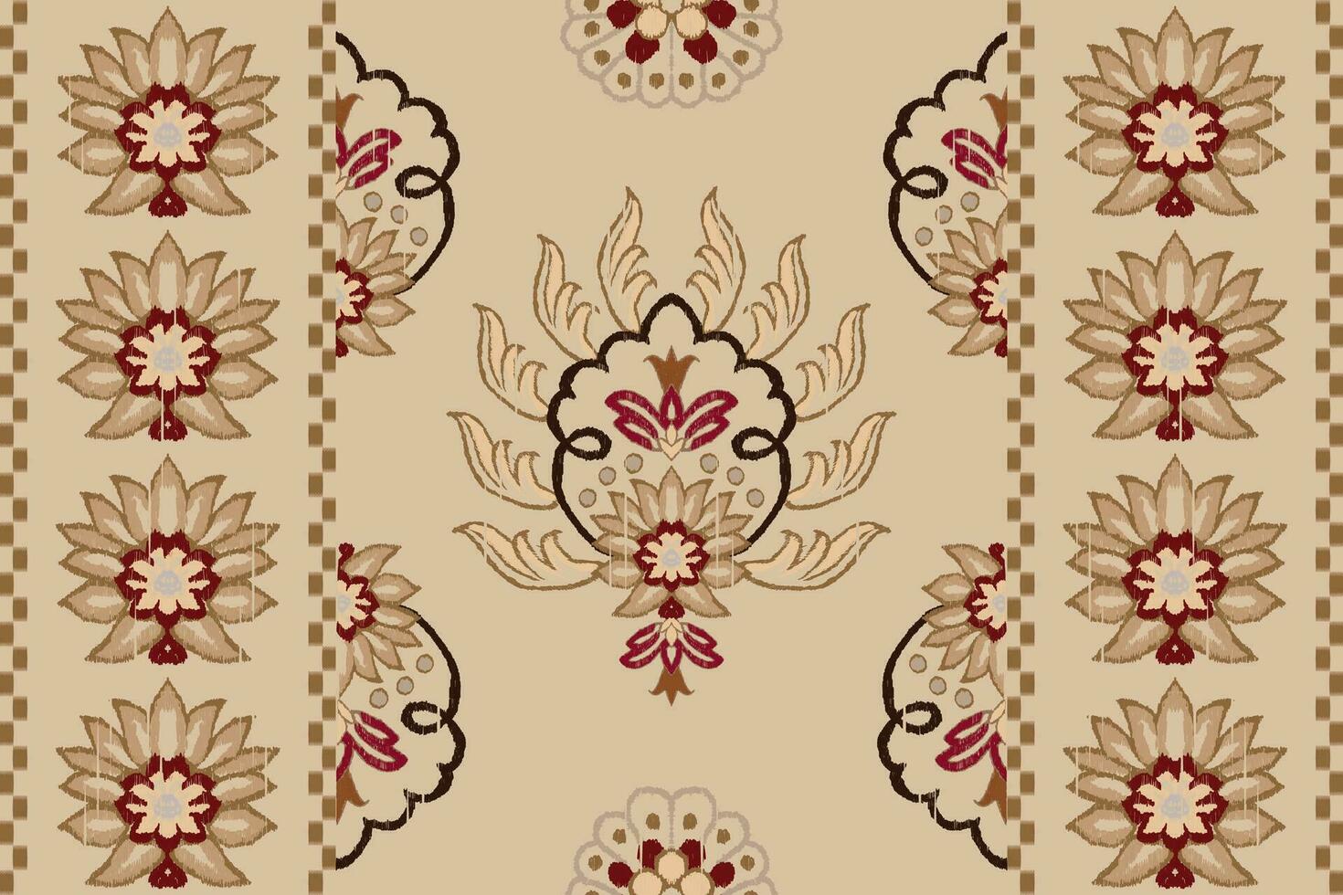Ikat floral paisley embroidery on tan beige background.Ikat ethnic oriental pattern traditional.Aztec style abstract vector illustration.design for texture,fabric,clothing,wrapping,decoration,Scarf.