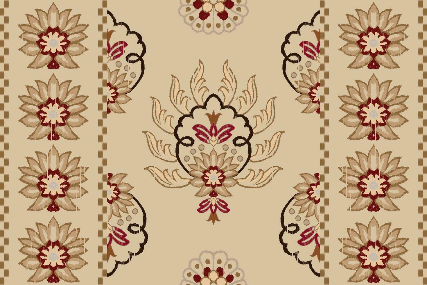 Ikat floral paisley embroidery on tan beige background.Ikat ethnic oriental pattern traditional.Aztec style abstract vector illustration.design for texture,fabric,clothing,wrapping,decoration,Scarf.