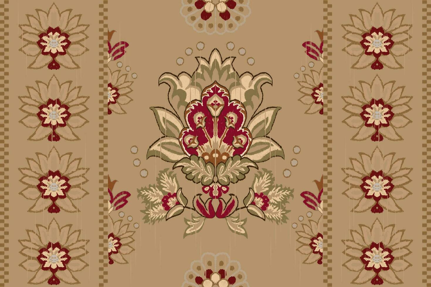 Ikat floral paisley embroidery on tan beige background.Ikat ethnic oriental pattern traditional.Aztec style abstract vector illustration.design for texture,fabric,clothing,wrapping,decoration,Scarf.