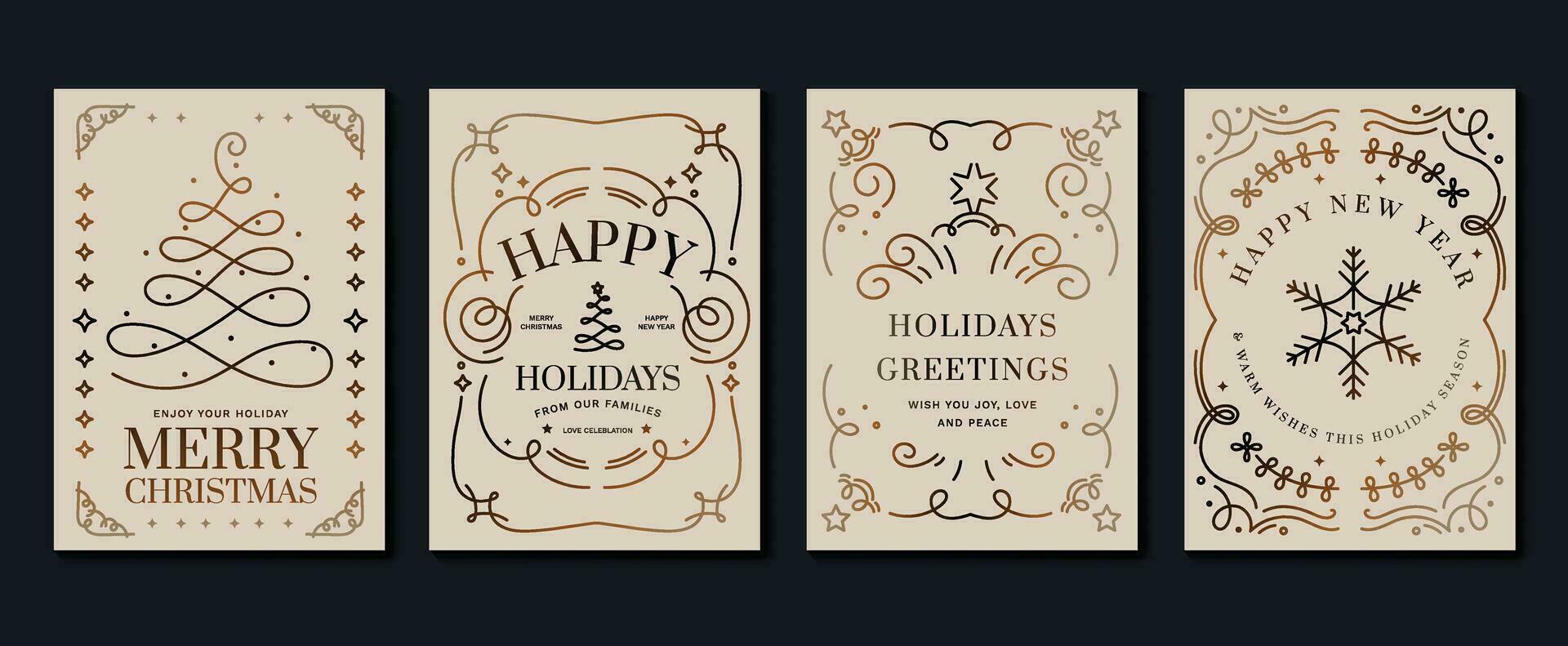 Luxury christmas invitation card art deco design vector. Christmas tree, star, frame, sparkle, foliage line art on light background. Design illustration for cover, poster, wallpaper. vector