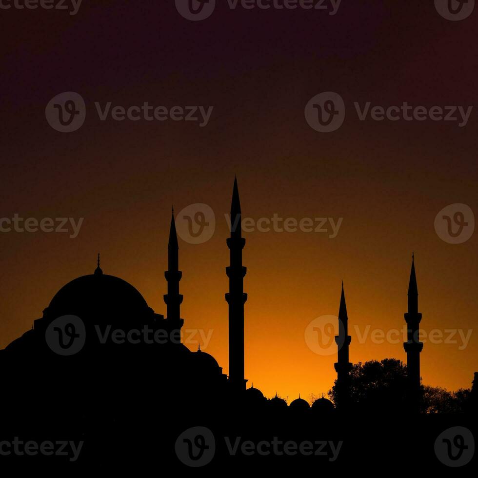 Silhouette of Suleymaniye Mosque at sunset. Ramadan concept photo