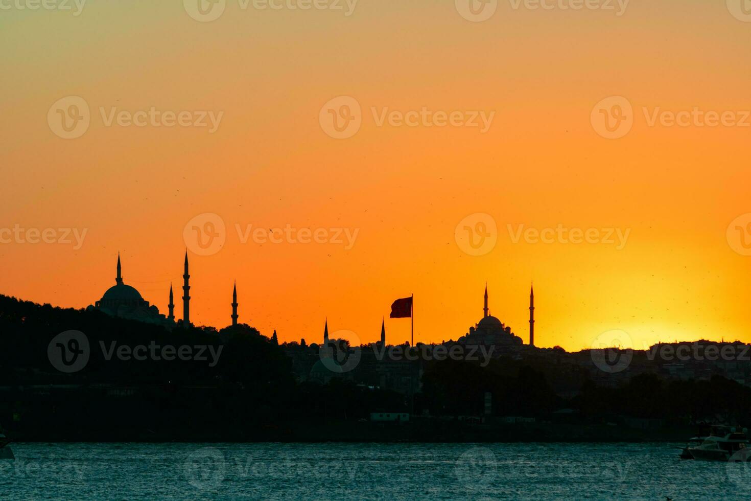 Suleymaniye and Fatih Mosques at sunset. Islamic background photo