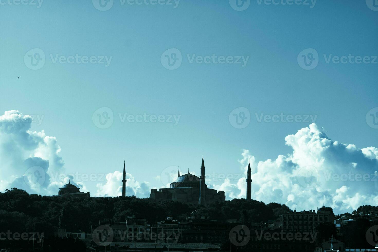 Silhouette of Hagia Sophia or Ayasofya Mosque with dramatic clouds photo