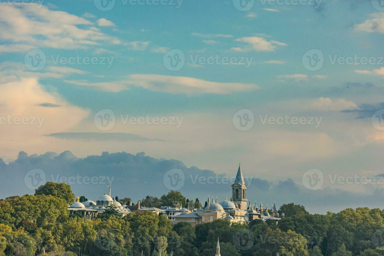 Visit Istanbul background photo. Topkapi Palace at sunset photo