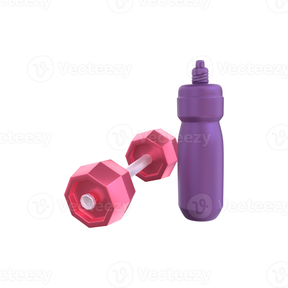 3d rendering gym fitness dumbbells and water bottle png