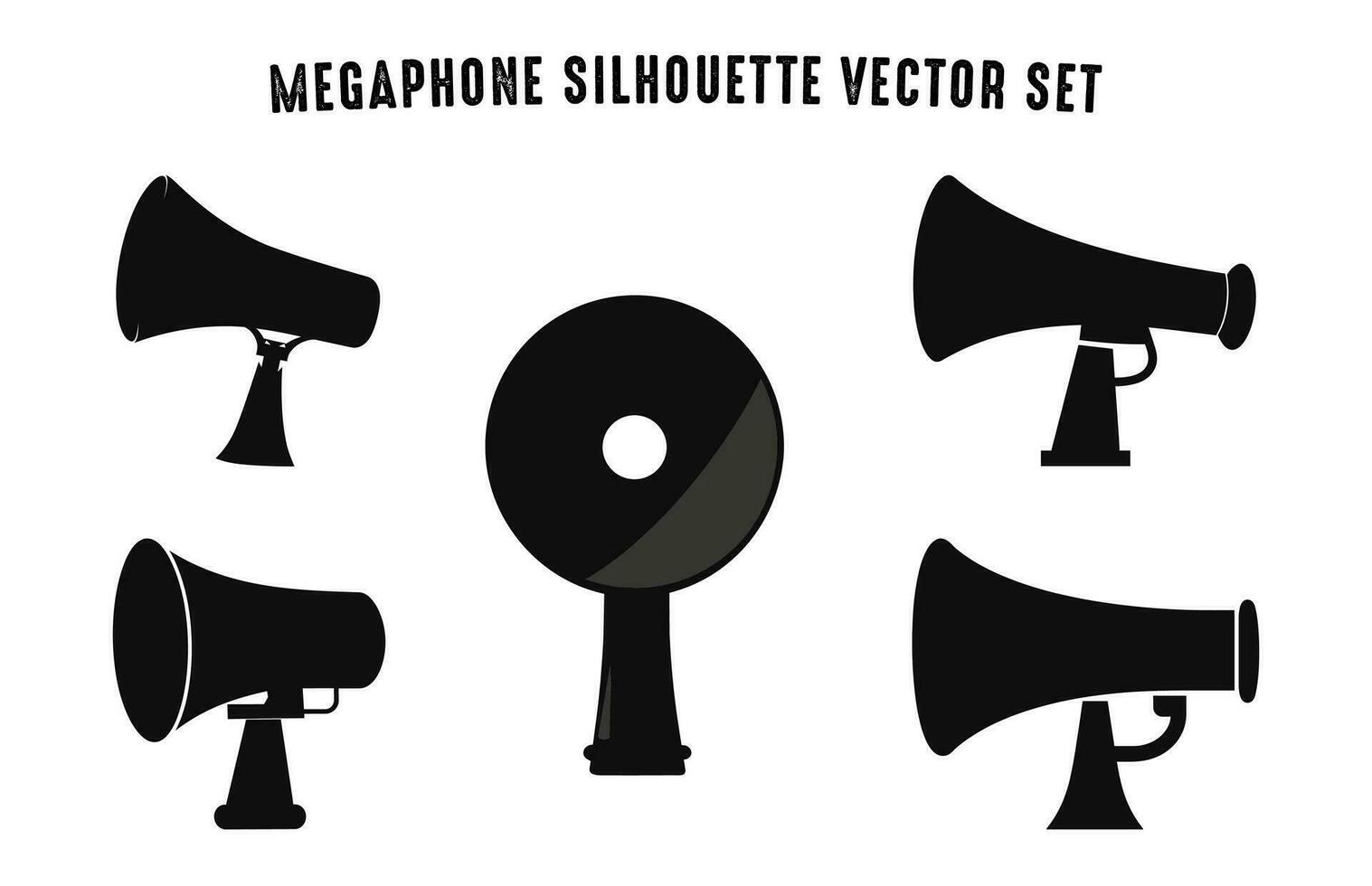 conjunto de megáfono negro siluetas, sencillo megáfonos plano vector icono haz