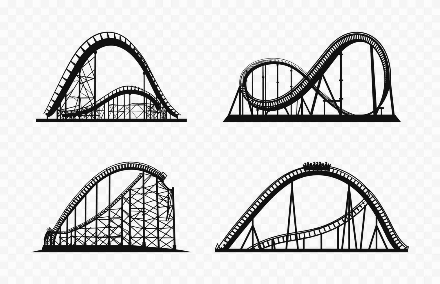 Rollercoaster Silhouette Vector Set, Roller Coaster railroad ride flat vector icon