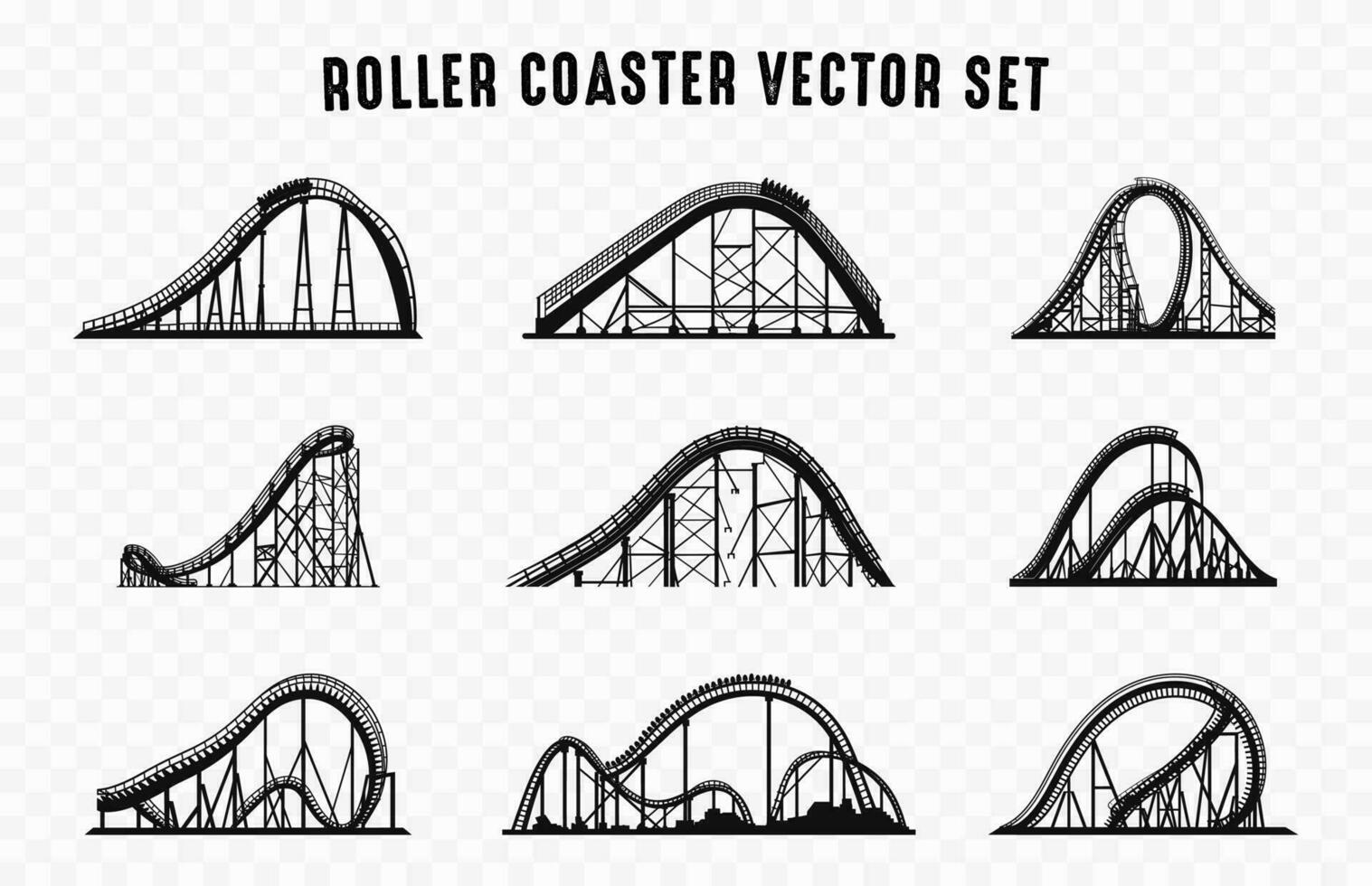 Rollercoaster Silhouette Vector Set, Roller Coaster railroad ride flat vector icon