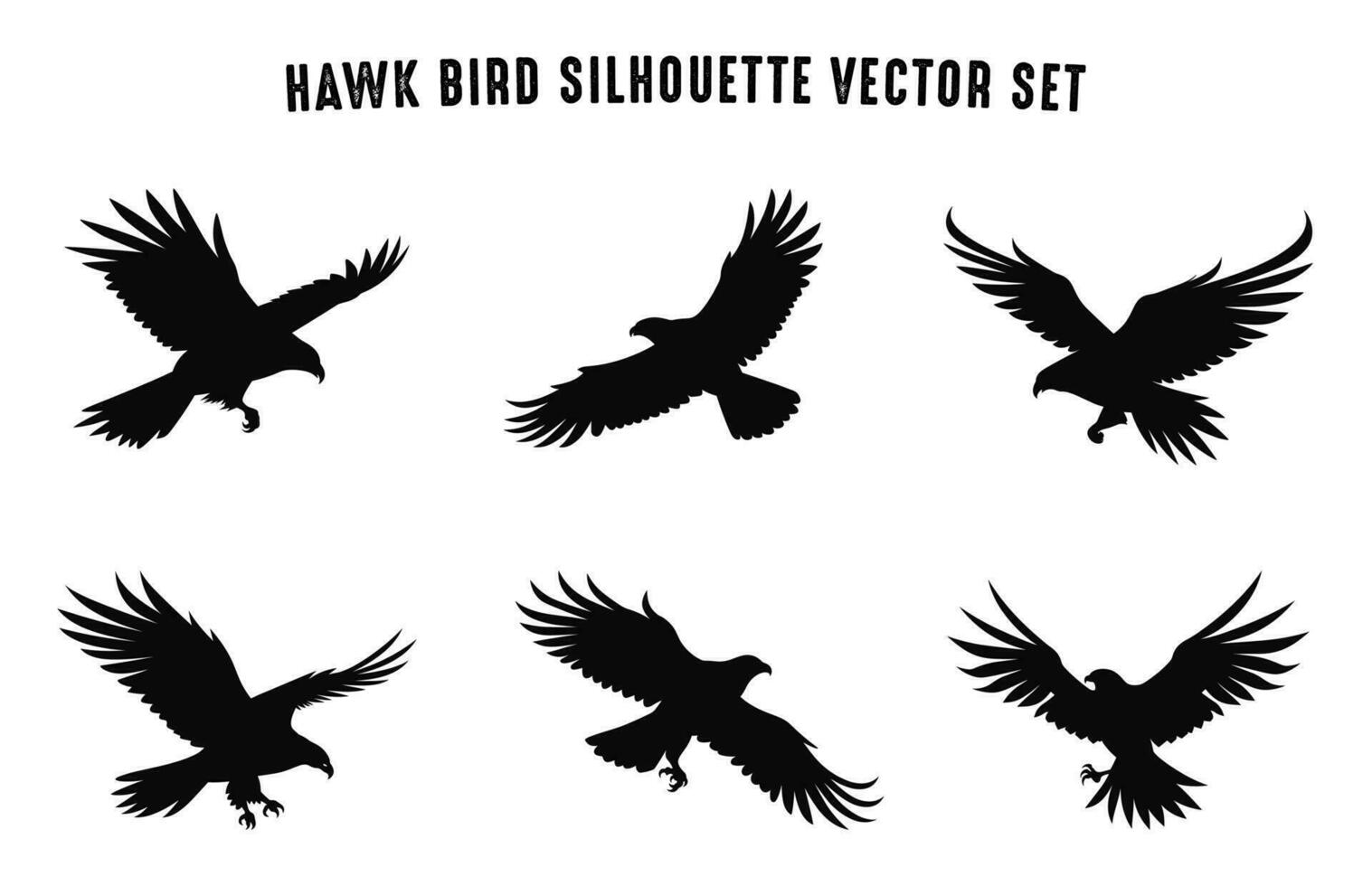 Set of Flying Hawk Bird Vector Silhouettes, Hawk Birds black Silhouette icon bundle