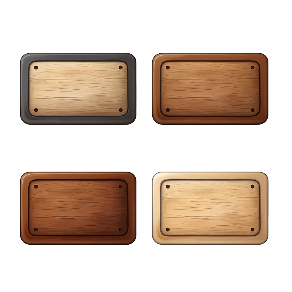 AI generated Rectangle button with wooden texture png isolated on transparent background