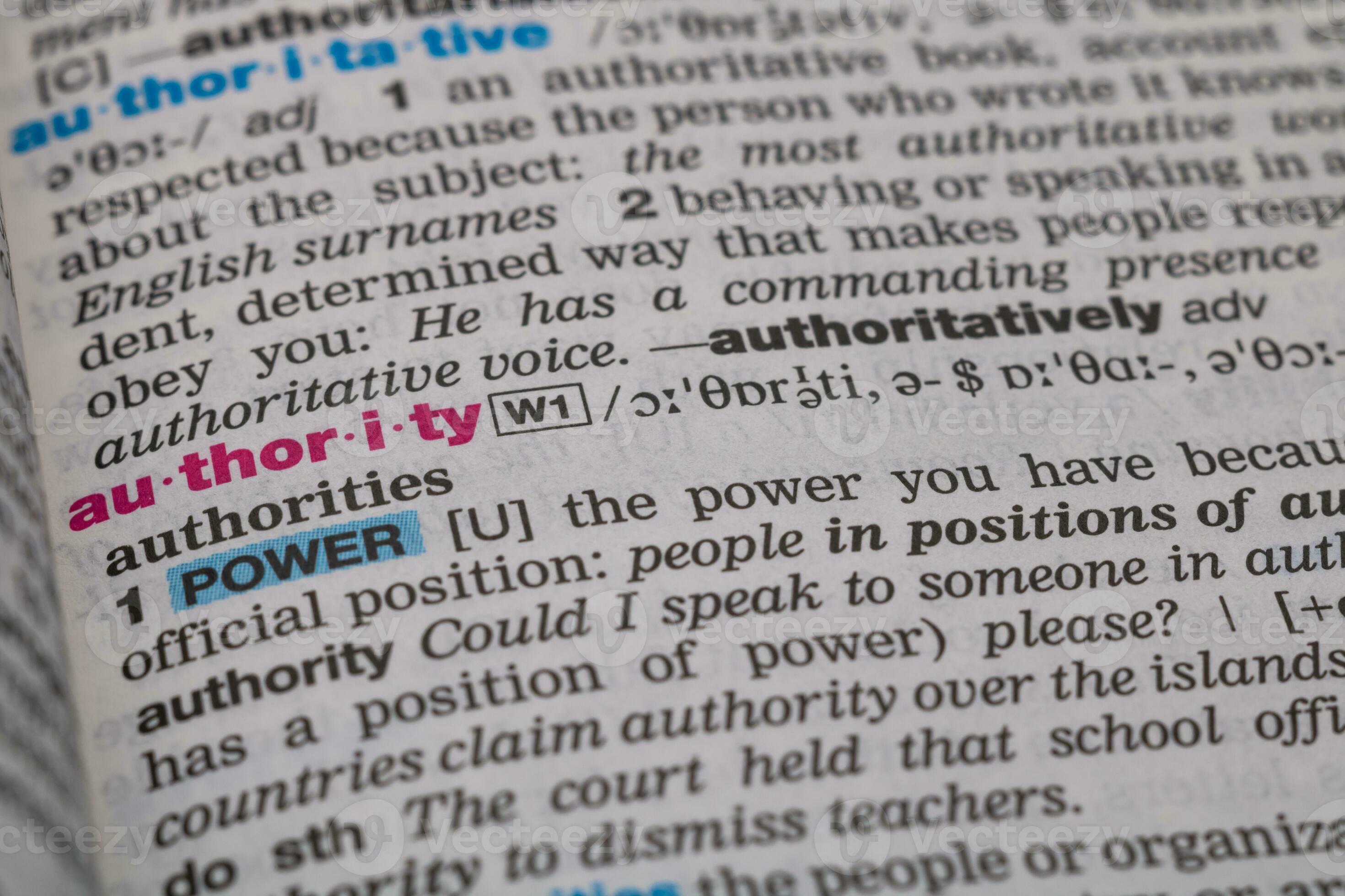 Authority word in the dictionary. Power or control or command concept